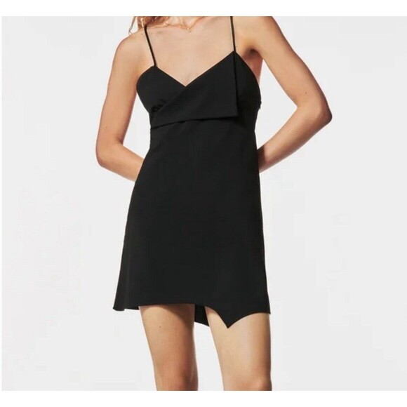 ZARA Crossover Surplice Neckline Strappy Mini Dress in Black Size L - Picture 1 of 10